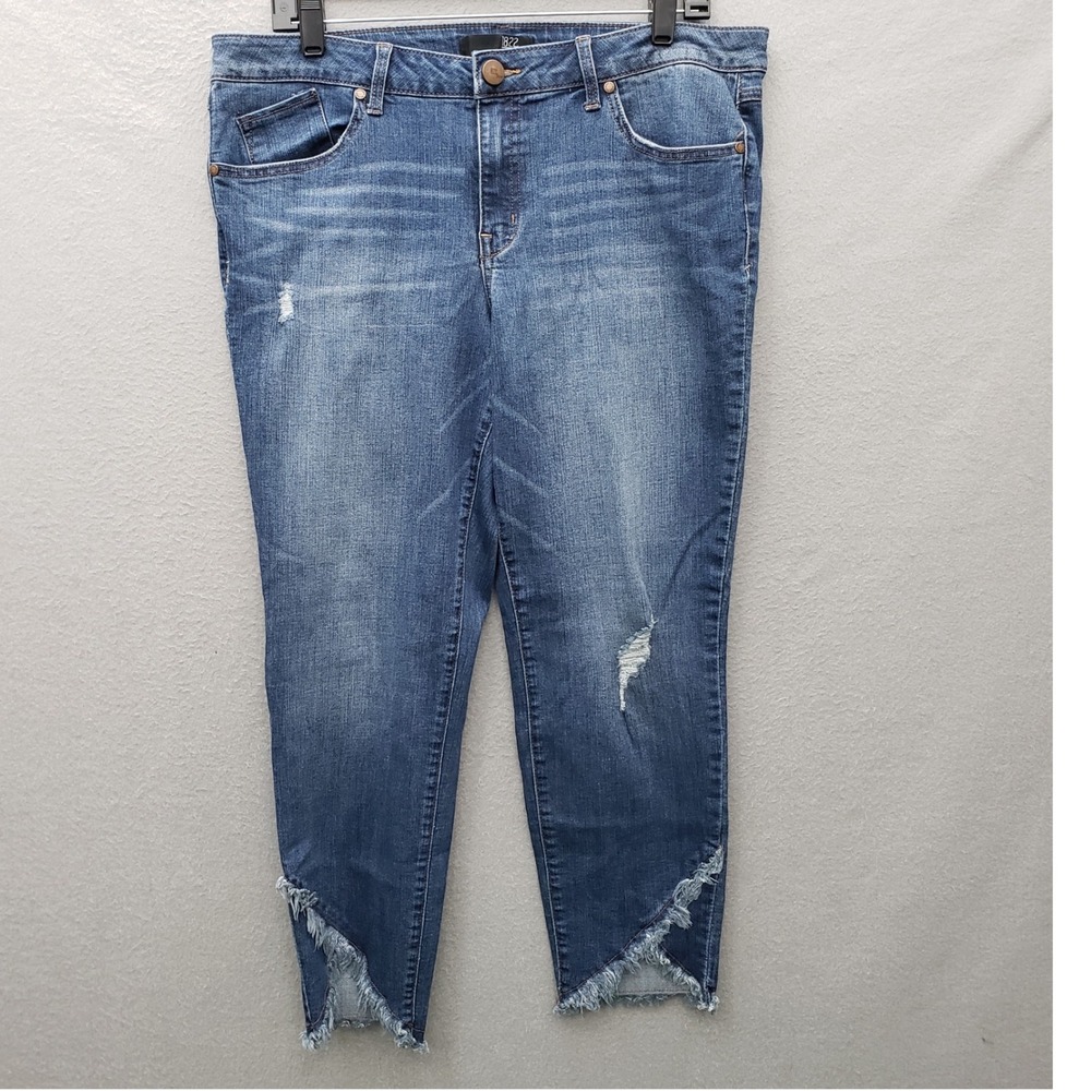 1822 Denim Skarkbite Cropped Jeans Distressed Frayed Skinny Ankle Plus Size 16
